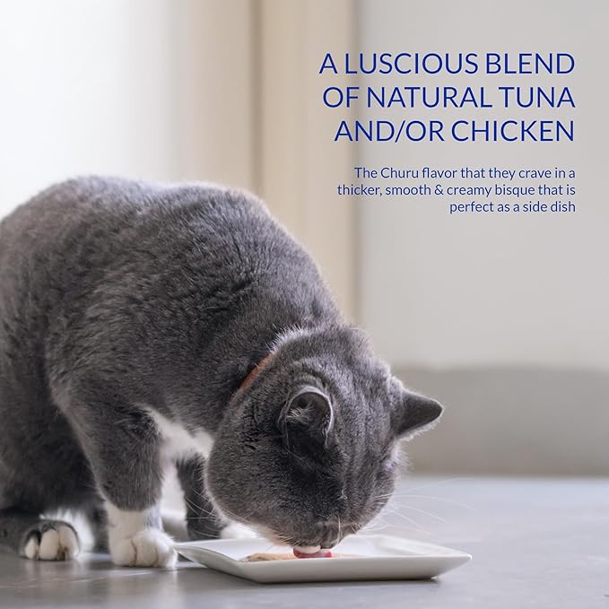 INABA Churu Bisque for Cats, Creamy Lickable Purée Side Dish with Vitamin E, 1.4 Ounces per Pouch, 12 Pouches, Chicken with Beef Recipe
