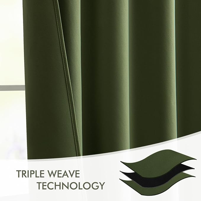 MIULEE Olive Green Back Tab Blackout Curtains 108 Inch Long 2 Panels Set
