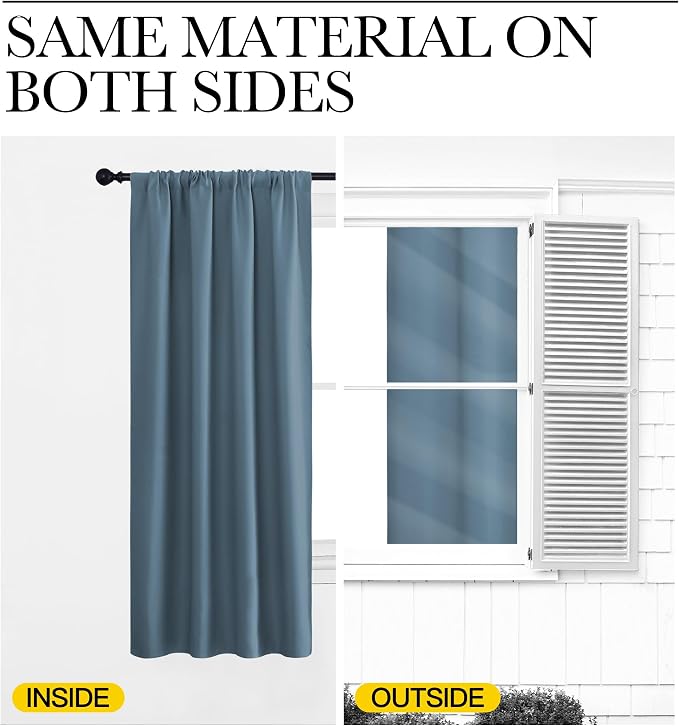 NICETOWN Window Curtains for Bedroom, Smoky Blue, 2 Panels, W42 x L48 -Inch