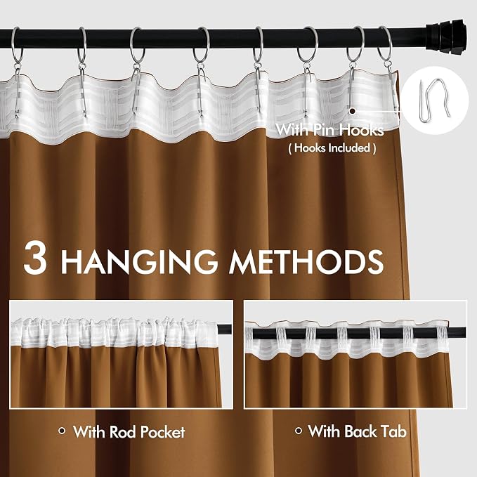 MIULEE Golden Brown Back Tab Blackout Curtains 84 Inch Length 2 Panels Set