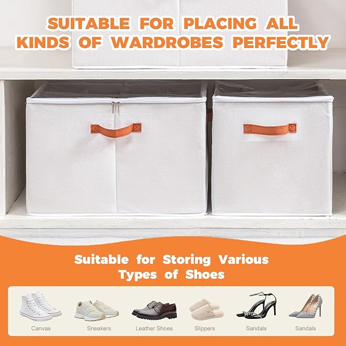 2 Pack Shoe Organizer for Closet - under bed storage shoe organizer with Adjustable Dividers and Clear Cover, Stackable shoe rack Fit 16 to 32 Pairs for dorm room essentials (Black, 16 grids)
