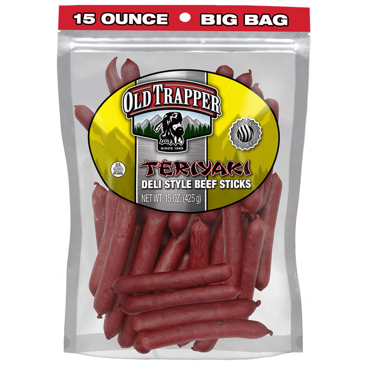 Old Trapper Original Deli-Style Beef Sticks,15-Ounce Package, Perfect for On-the-Go Snacking, Six Grams of Protein and Zero Grams of Sugar per Serving (Pack of One)