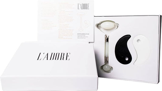 L'ADORE Premium Anti Aging Jade Roller 100% Natural Face Roller Set with Gua Sha Massage Tools