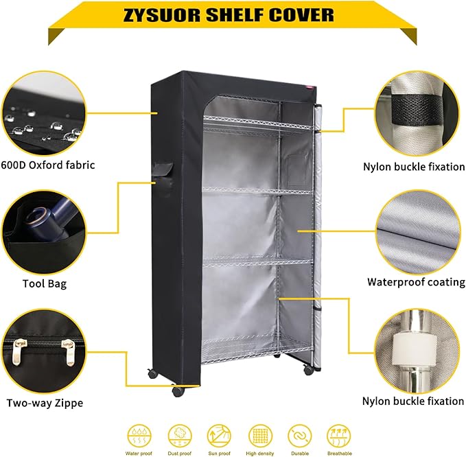 Waterproof Shelf Cover with Clear Front, Fits 36 x 18 x 62 in – Black