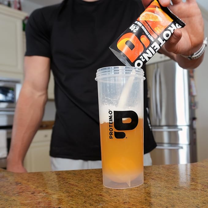 Protein2o 20g Whey Protein Isolate Clear Protein Powder, 370mg of Electrolytes, Vitamins B5 & B6, Sugar Free, Orange Mango, 8-Pack