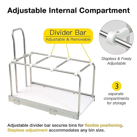 Slide Out Trash Can Holder Under Kitchen Cabinet, Heavy Duty Pullout Waste Container with 3 Adjustable Compartments for Waste & Recyclables, Wooden Base with Soft Close Slides, 17" Wide