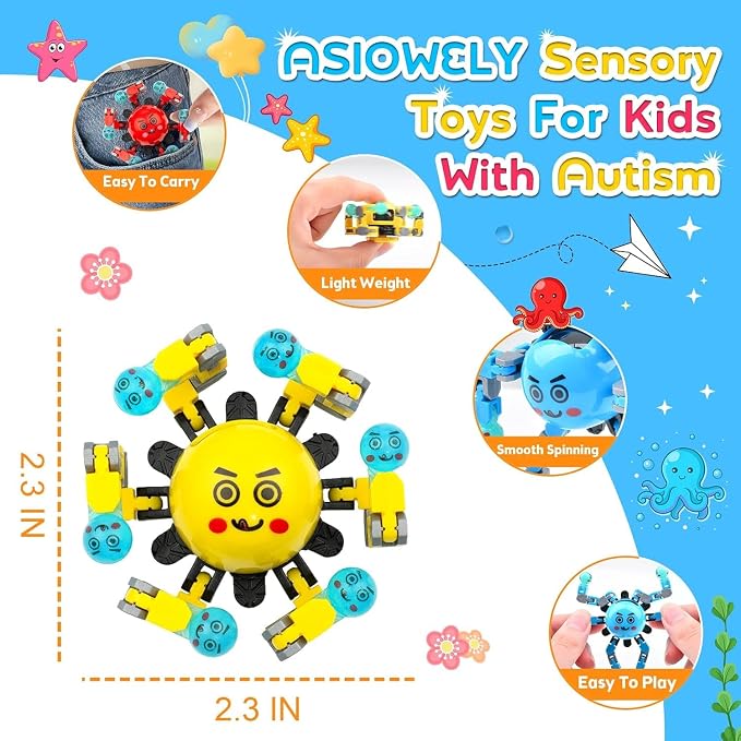 Fidget Spinner Toys for Kids and Adults,Transformable Road Trip Travel Toys for Kids Ages 4-8,Fingertip Gyros Sensory Toy for Boys Girls Teens Autism Relief Toys,Birthdays Gifts Party Favors