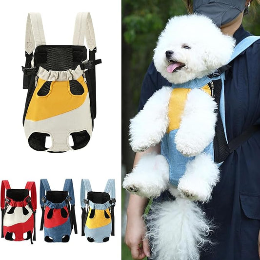 Lightweight Pet Backpack Carrier for Small Dogs & Cats - Easy-Fit Adjustable Straps, Basic Legs-Out Design, Durable for Daily Use (Fits Pets Under 15lb) (Yellow-White Color-Blocked, Medium)