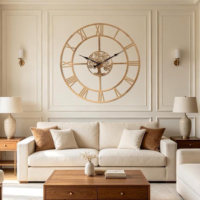 48 Inch Large Wall Clock for Living Room – Bronze Metal Clock