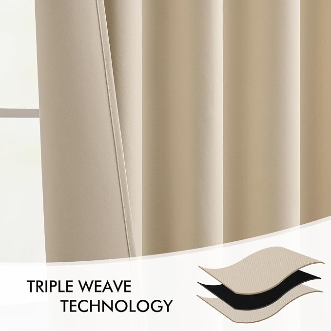 MIULEE Cream Beige Back Tab Light Blocking Curtains 84 Inch Length 2 Panels Set