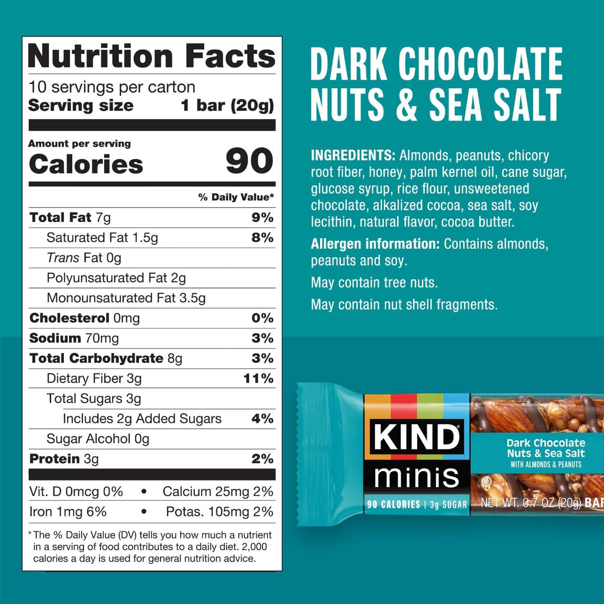 KIND Mini Snack Bars Variety Pack, Gluten Free, Low Sugar, Low Calorie Snacks, Dark Chocolate Nuts & Sea Salt, Caramel Almond & Sea Salt, Dark Chocolate Cherry Cashew, 30 Count