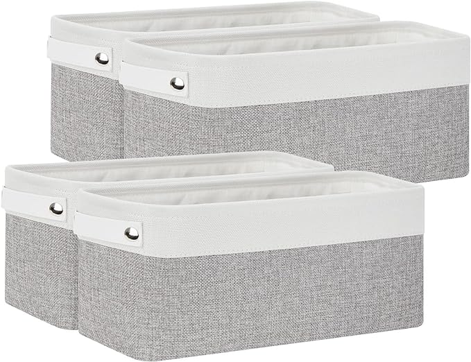 Bidtakay Small Bins for Organization Fabric Baskets for Toilet Paper Storage [4-Pack] Collapsible Narrow Baskets for Towels Socks Organizer Decorative Bins for Nursery Closet Cabinet -15x6x5.5In