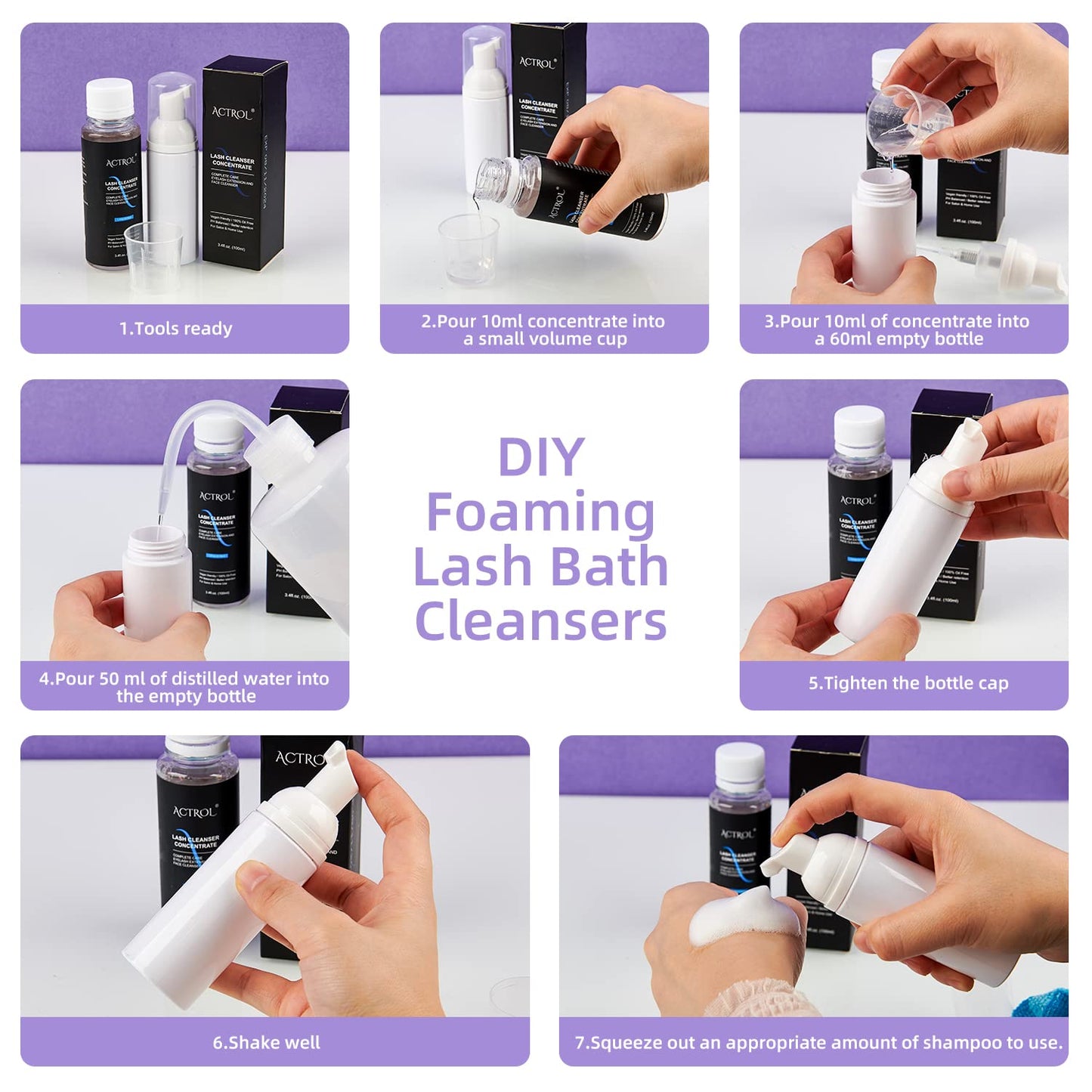 Eyelash Shampoo Concentrate 100ml Lash Extensions Cleanser Concentrate Lavender Foaming Shampoo Paraben & Sulfate Free Wash for Extensions Lashes with Salon Home Care-Makes 60ml Bottles