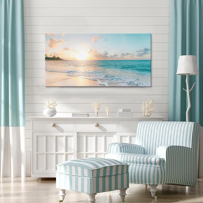Goldfoilart Ocean Beach Sunset Canvas Wall Art