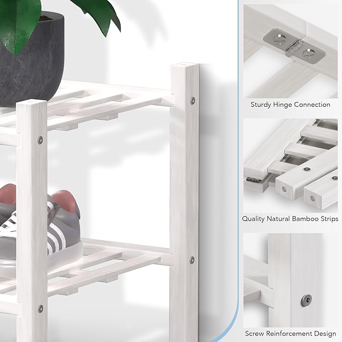 Haddockway 4 Tier Bamboo Shoe Rack Storage Organizer, Multifunctional Free Standing Stackable Shoe Shelf with Grid Panel for Closet,Hallway,Entryway,Small Space 27"x11"x26"