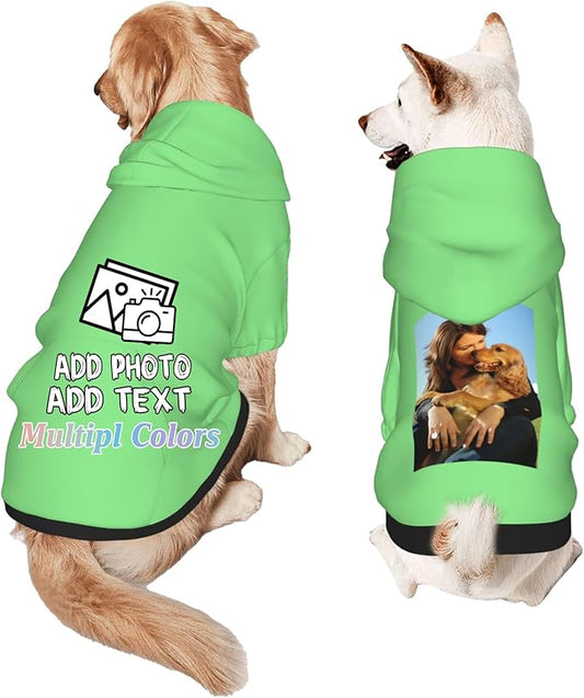 Custom Dog Hoodie Add Your Design Soft & Warm Personalized Photo Text Logo Name Dog Clothes for Puppy Sweatshirt Hooded for Small Medium Large Dogs Girl/Boy Cats LightGreen