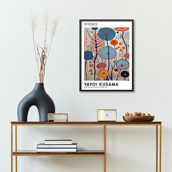 Yayoi Kusama Black Framed Wall Art 16x24in Vintage Japanese Painting Posters