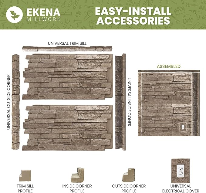 EverStone Herringbone Faux Brick Panel, 46 1/2"W x 25 1/4"H x 1"D, Vintage