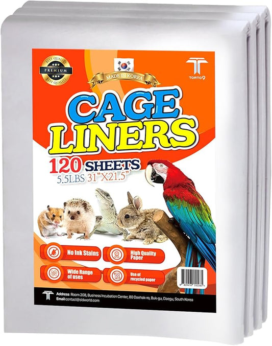 TORTO9 Cage Liner Sheets for Birds – 120 Pack, 31 x 21.5 in, 5.5 lb | Acid-Free & Non-Toxic Paper | Safe Pet Bedding, Craft Supply, Packing & Shipping Use