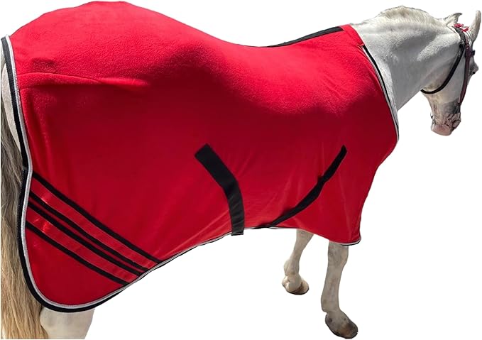 Majestic Ally Anti Pill Fleece Horse Blanket/Sheet with Silver Braided Rope (Red, 78)