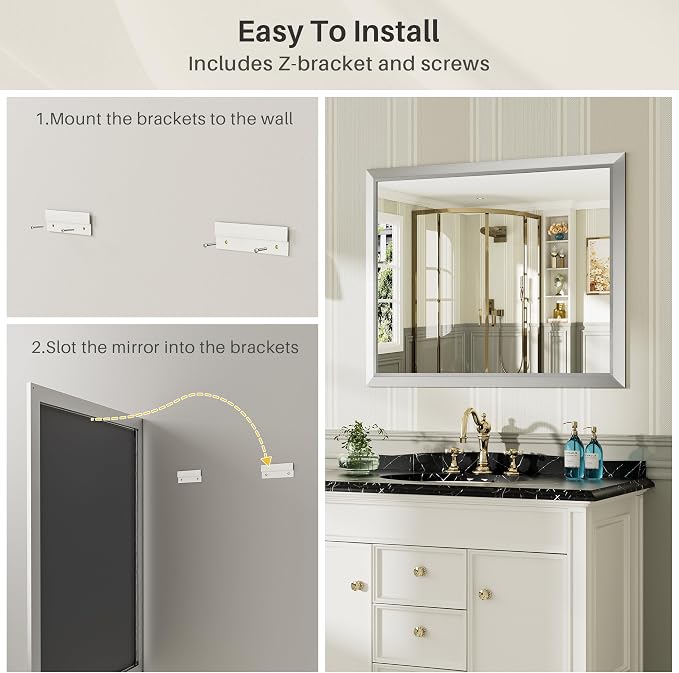 48x36 Inch Brushed Silver Bathroom Mirror