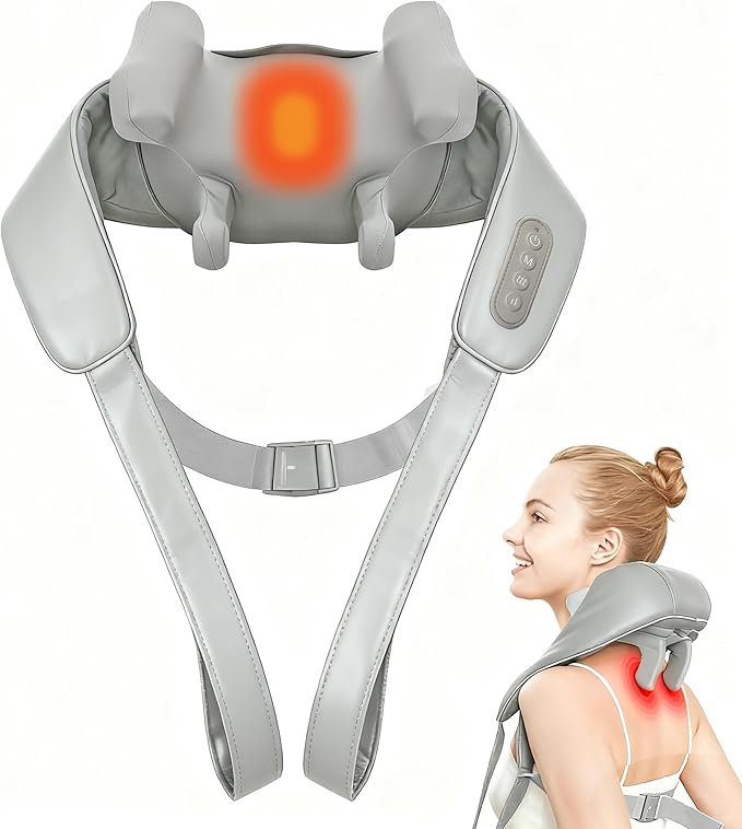 Cordless Shiatsu Neck and Shoulder Massager with Heat – 6D Kneading Massage, Deep Tissue Pain Relief for Trapezius, Rechargeable, for Mom, Wife, Her – Gifts for Birthday, Christmas