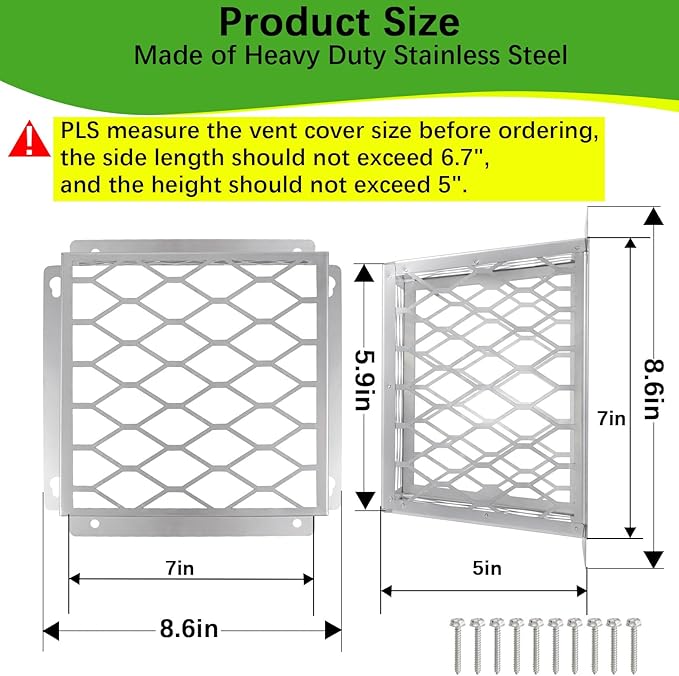 Dryer Exhaust Guard Vent Cover,Dryer Vent Bird Guard for Most 3" to 4" Fan Cover, 7"Lx7"Wx5"H Stainless Steel Ventilation Bird Cage for Bathroom Exhaust Ventilation Fan