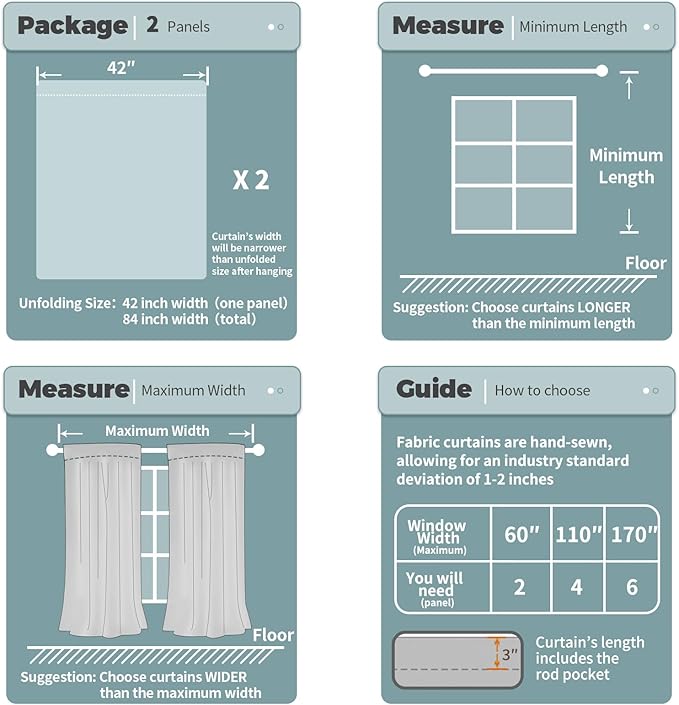 BGment 100% Blackout Curtains 63 Inches Long 2 Panels for Bedroom with Thermal Insulated Black Liner, Double Layer Room Darkening Curtains with Rod Pocket, Sea Teal, 42 x 63 Inch