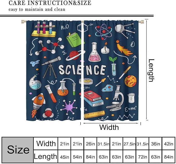 Science Physics Window Curtains, Abstract Math Chemistry Curtain Scientist Graffiti Print Window Treatments for Kids Teens Bedroom Living Room Kitchen Set 2 Panels,42x54 Inches, Style-4