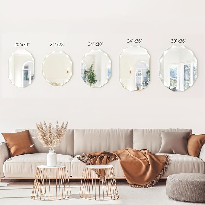 Bathroom Mirrors for Over Sink, Round Frameless Mirrors for Wall, 24x30 Inch