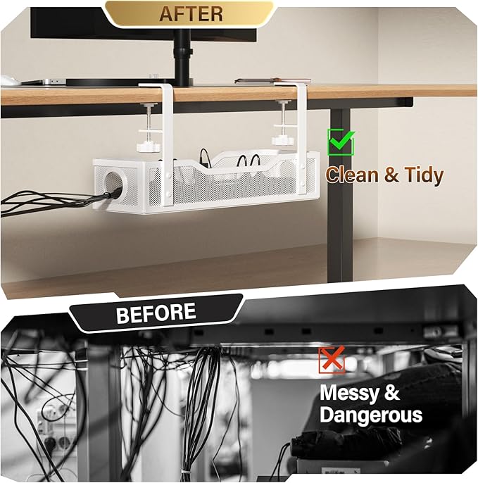 16-in Under Desk Cable Trays, No Drill, 2 Pack – White