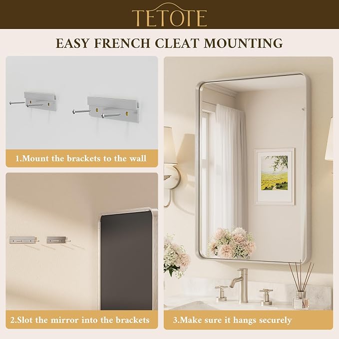 TETOTE Brushed Nickel Mirror 36 x 36 Inch