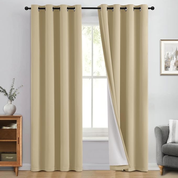 Yakamok 100% Blackout Curtain Panels 84 inches Cold and Light Blocking Drapes