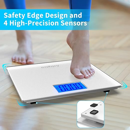 Bathroom Scale 560lbs High Capacity Scale for Body Weight Extra Large Platform Backlit Display Digital Scales with Tape Measure & Battery(Silver)