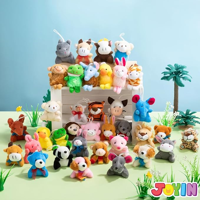 JOYIN 12 Pack Random Mini Animal Plush Toy Assortment (12 Units 3" Each),Bulk Stuffed Animals for Kids, Small Animals Plush Keychain Decoration, Carnival Prizes, Christmas Goodie Bags & Party Favors