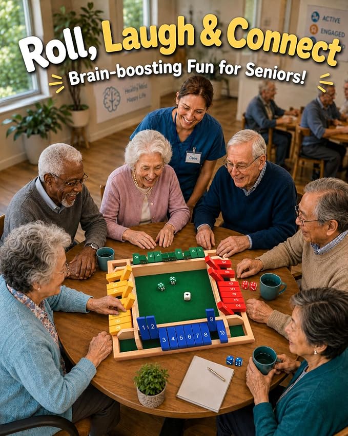 Upgraded 12-inch Shut The Box Game, Easy Quick and Fun Educational Math Game with 4 Symbolic Dice, 1-4 Players Wooden Board Games for Family Night Classroom Party, Tabletop Games for Kids Adult Senior