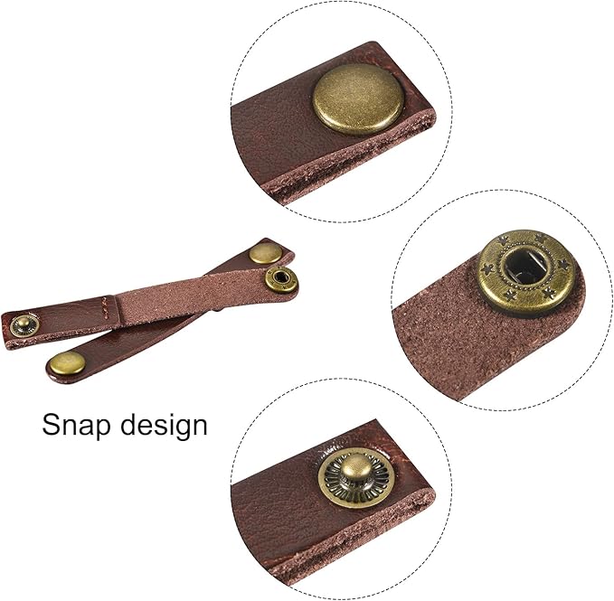 MECCANIXITY Pack of 5 Leather Cable Straps Cord Organizer 90x12mm Portable Cable Leather Clips Brown Earphone Cord Management for Cable, Wire