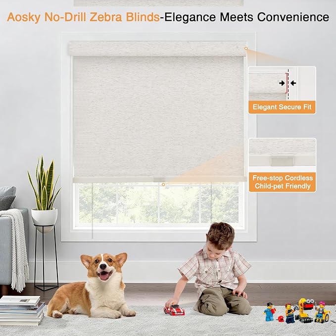 AOSKY No Drill Cordless Blackout Roller Shades