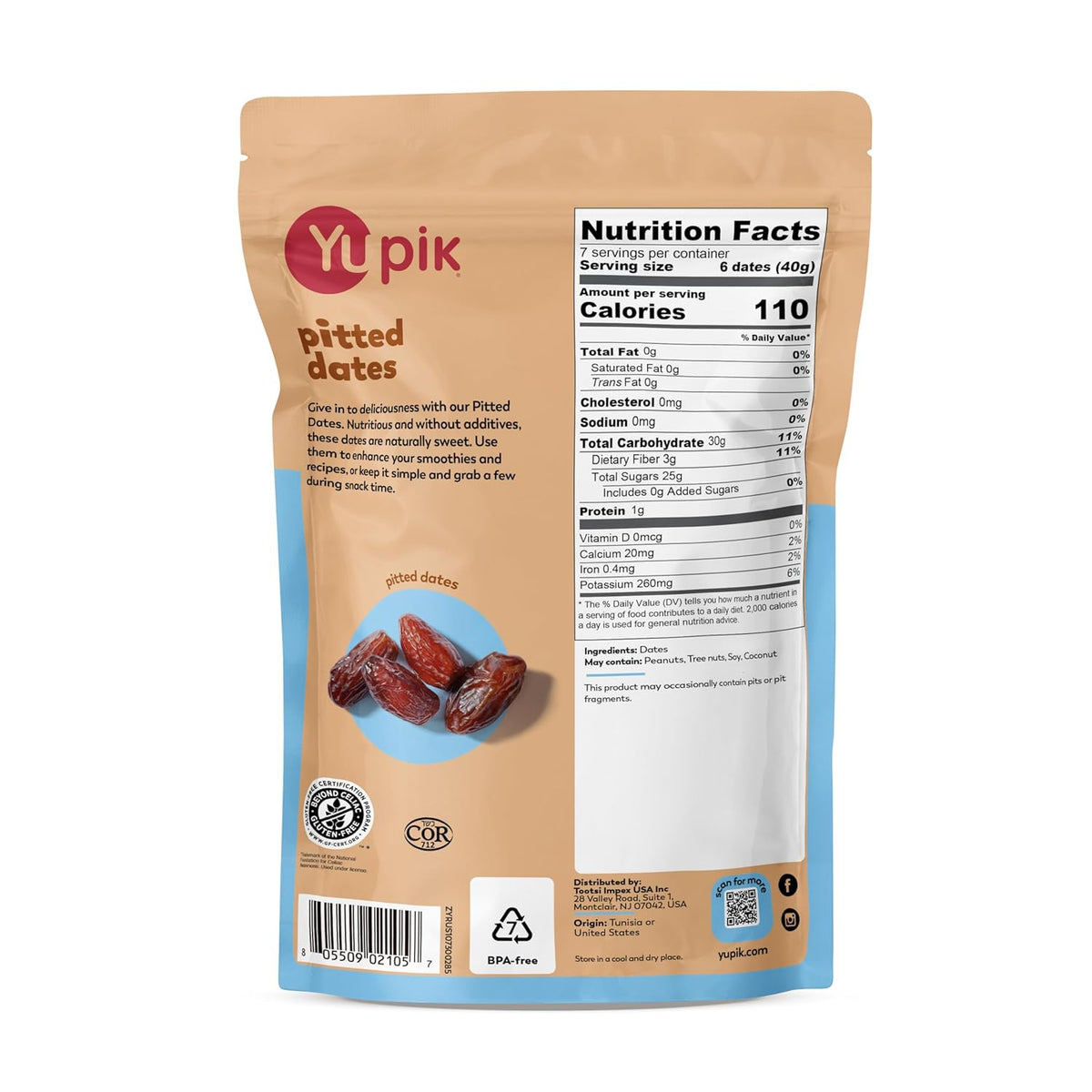 Yupik Pitted Deglet Nour Dates, 10 Oz, Kosher, Gluten-Free, Naturally Sweet Dried Fruits, No Pits, No Sugar Added, No Sulphites, Healthy Snacks
