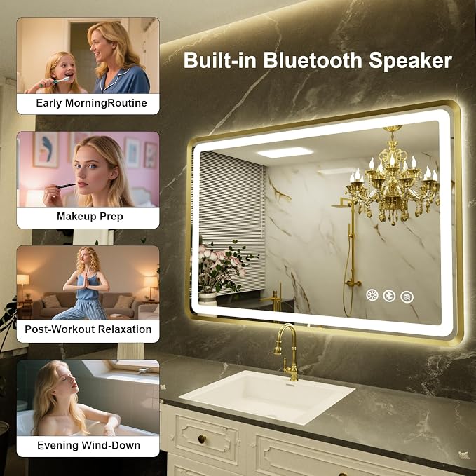24''x36'' Gold Framed LED Bathroom Mirror
