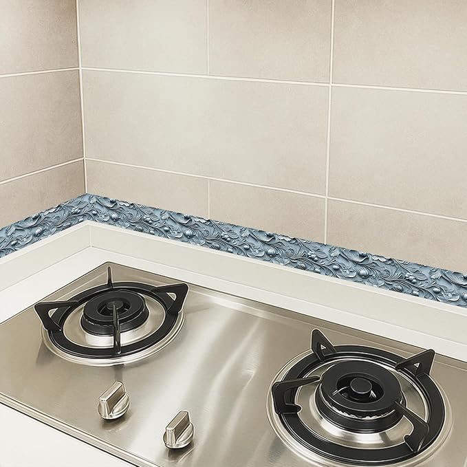 HOMETITUTE Wallpaper Border Peel and Stick Wall Border Ice Blue Fold Texture