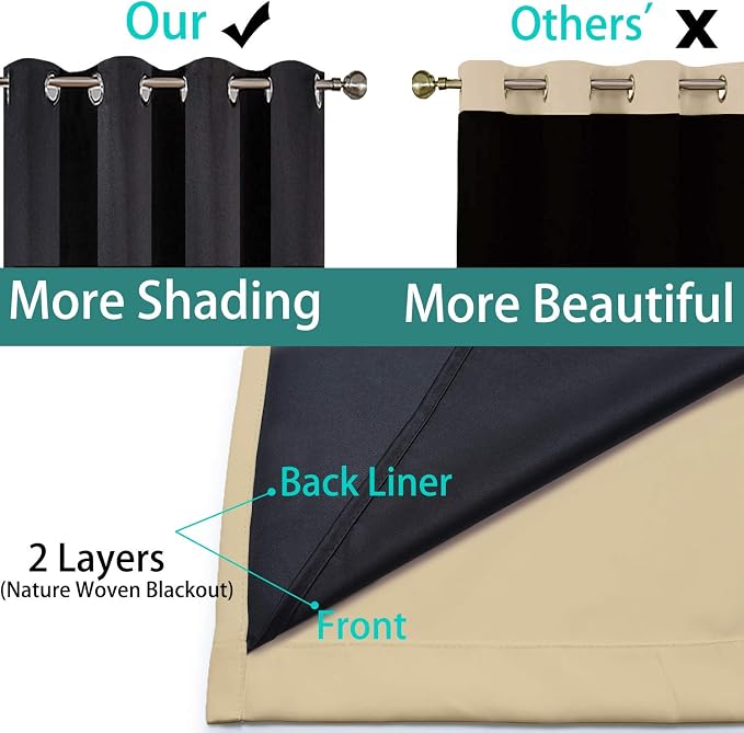 Yakamok Home Decor Thermal Insulated Full Blackout Drapes, 2-Layer Lined 100%