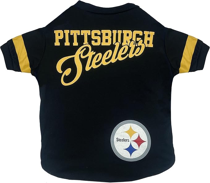 Pets First NFL Pittsburgh Steelers T-Shirt for Dogs & Cats, Medium. Football Dog Shirt for NFL Team Fans. New & Updated Stripe Design, Durable & Cute Sports PET TEE Outfit (PIT-4146-MD)