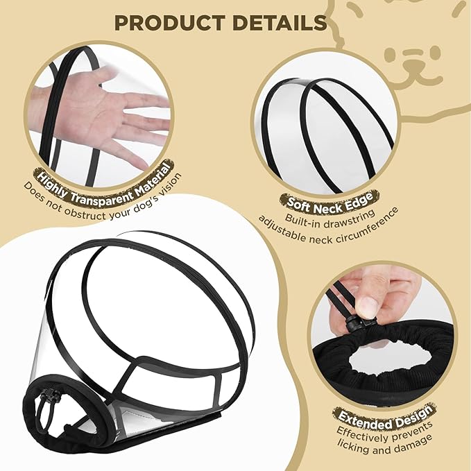 Dog Cone Collar for After Surgery,Transparent Dog Cones Alternative for Small Large Medium Size Dogs,Adjustable Depth Pet Recovery Collars,Elizabethan Collar for Dogs Stop Licking Wound(XXL)