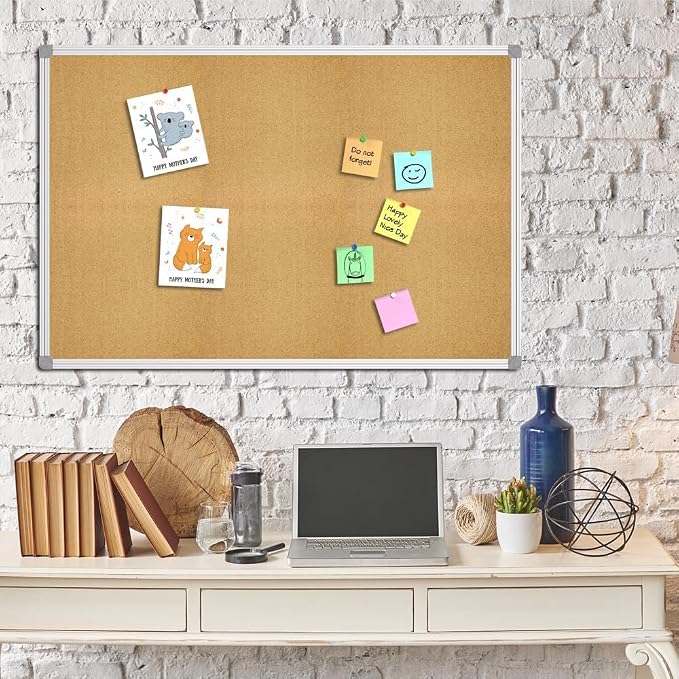 Lockways Cork Board Bulletin Board, Double Sided Corkboard 48 x 31,