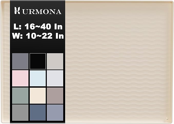 URMONA 25'' x 22'' Waterproof Silicone Under Sink Mat Cabinet and Counter Protector, Shelf Liner for Kitchen and Bathroom, Storage and Organizers, Litter Mat, Pet Cat Puppy Essentials（Light Cream）