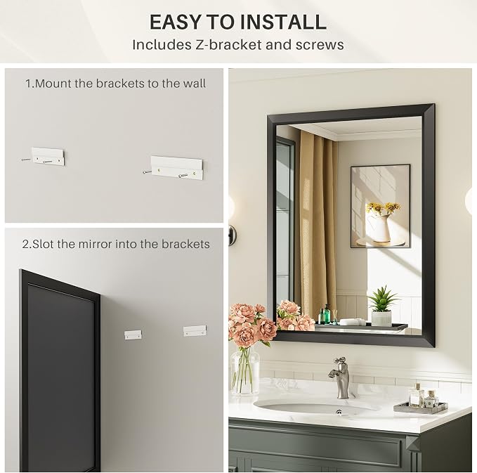 Briivue 36x36 Inch Black Bathroom Mirror