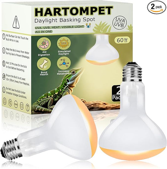 60W Reptile Heat Lamp Bulbs, 2.5 Inch UVA Basking Spot Light for Bearded Dragon, Lizard, Tortoise, Chicks & Amphibians – Simulated Natural Sunlight, Daylight Bulb for Terrarium E26 | 2 Pack