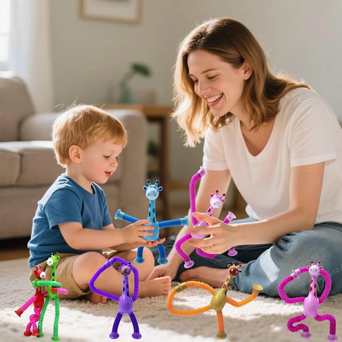 Giraffe Sensory Travel Toys, Sensory Toys for Kids with Autism | 6Pcs Giraffe Sensory Toys suction cup giraffe toys, pop tubes Fidget Toy Halloween and Christmas gift for boys and girls