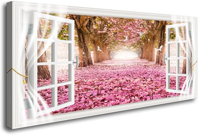 AH40174 Wall Art CanvasTrees and Pink Rose Paintings Printed Pictures Stretched